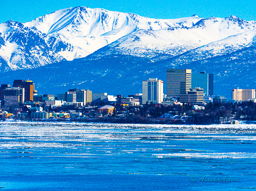 Anchorage City skyline in Winter